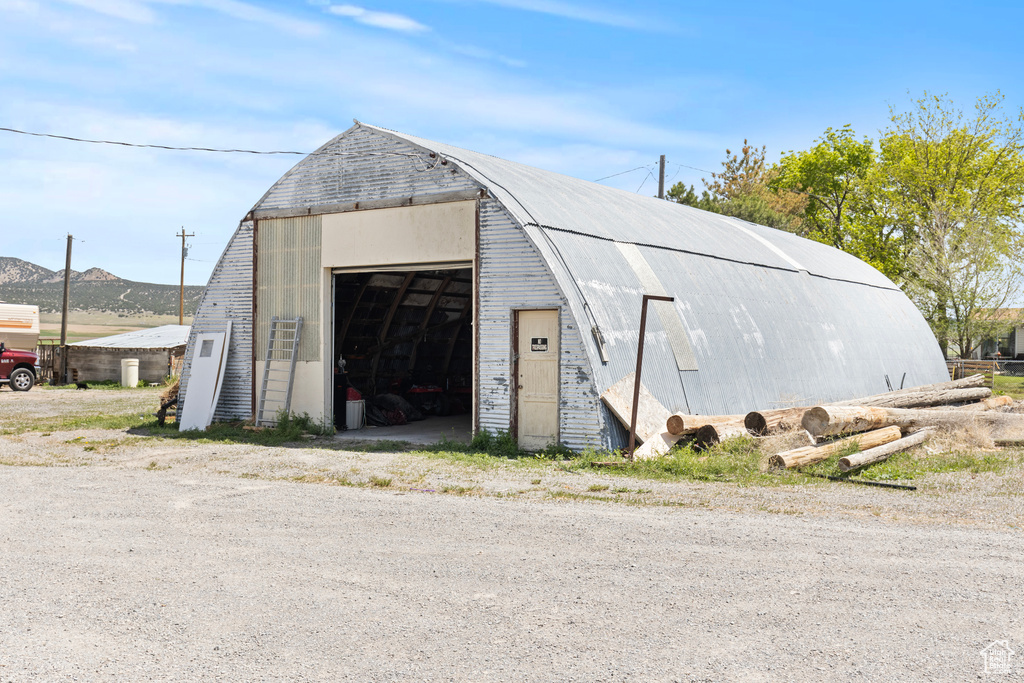 View of detached garage