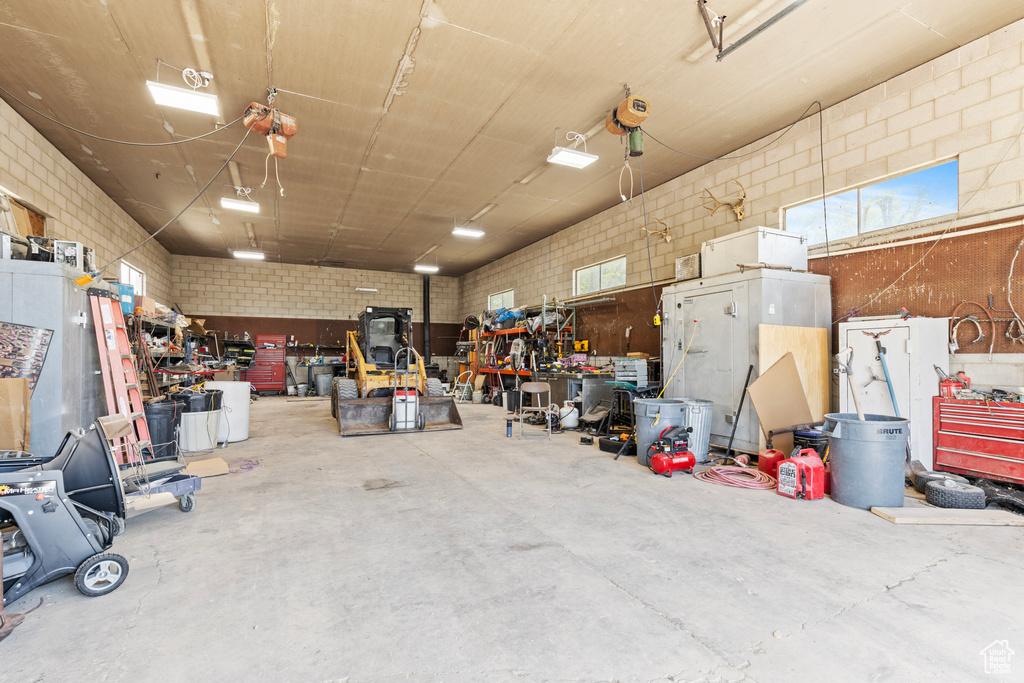 Garage with a workshop area
