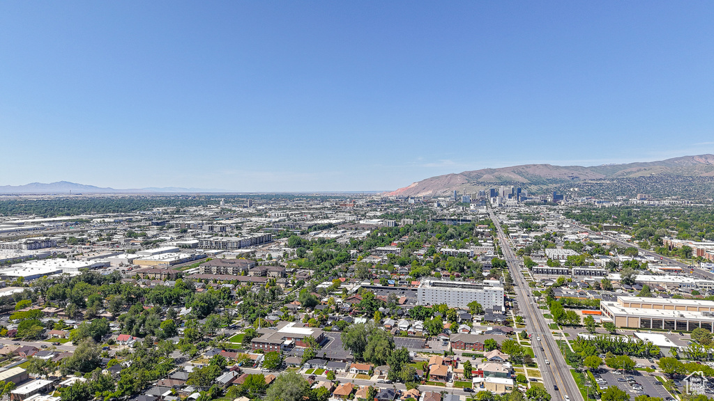Bird's eye view of a mountainous background
