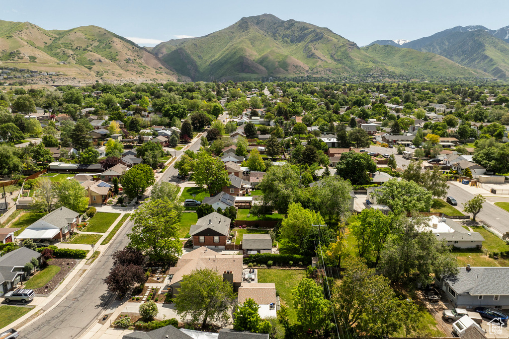 Aerial perspective of suburban area featuring mountains
