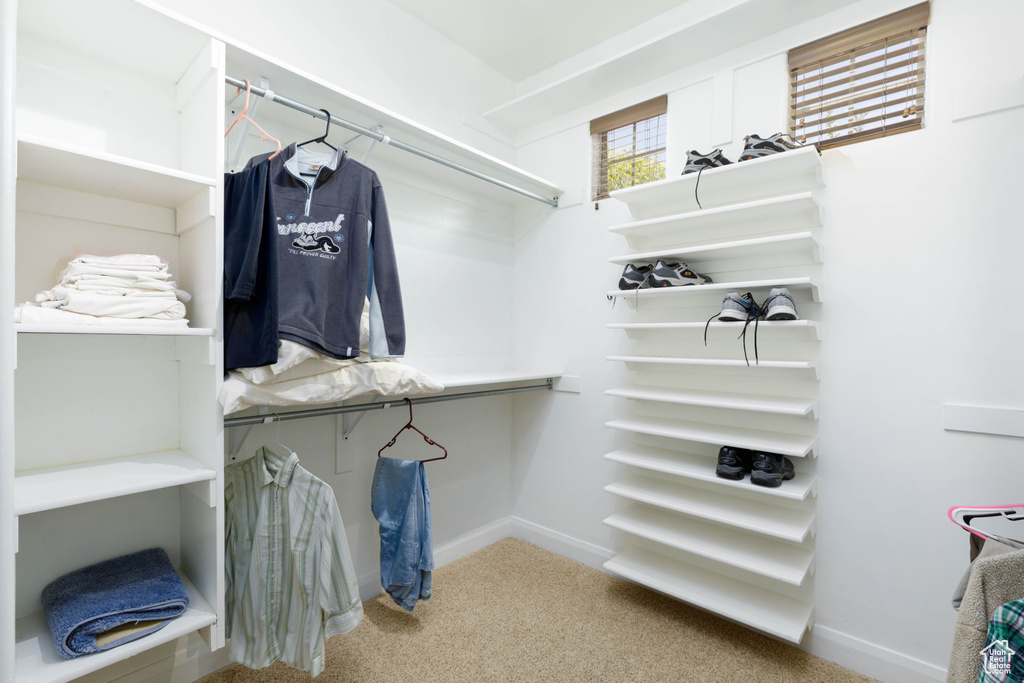 Spacious closet with carpet flooring