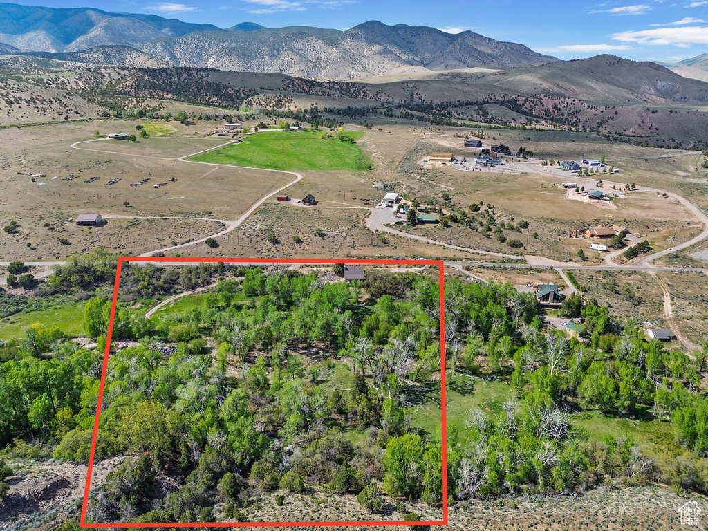 View of property location with property boundaries highlighted and a mountain backdrop