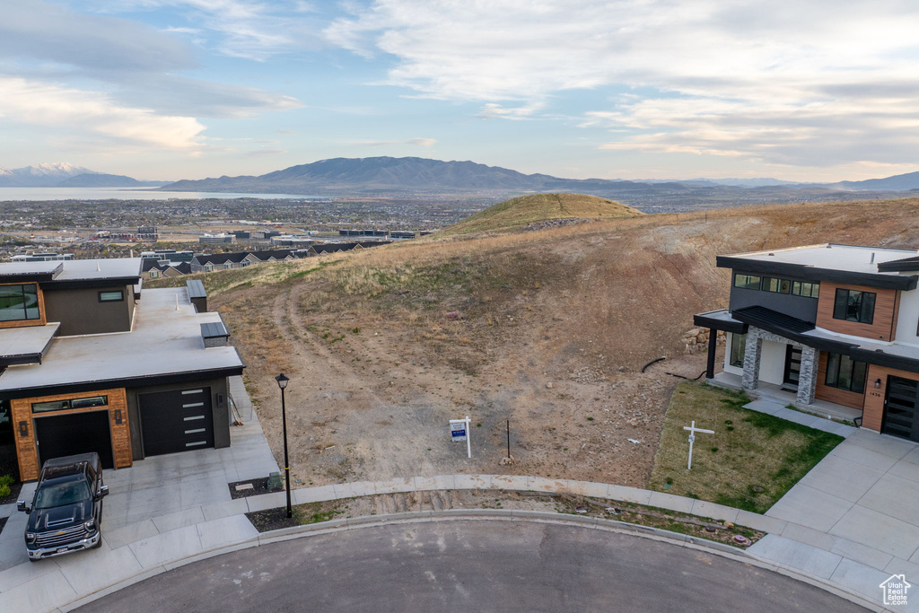 Drone / aerial view of a mountainous background