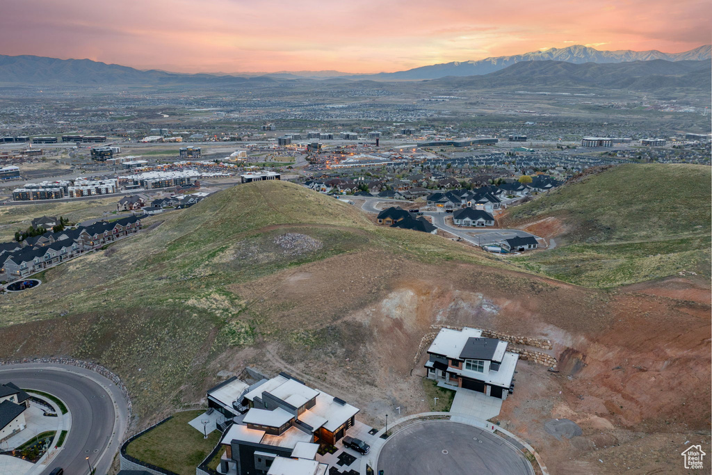 Aerial view at dusk of a mountain view