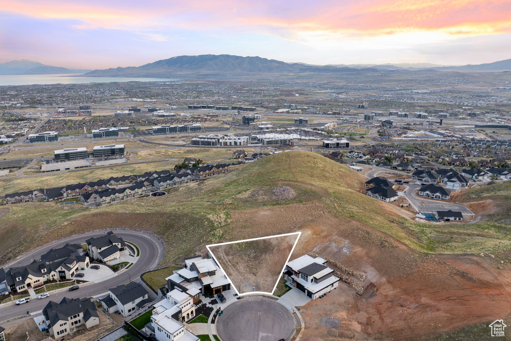 Aerial view at dusk of a mountain view