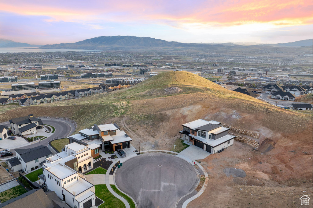 Aerial view at dusk of a mountain view