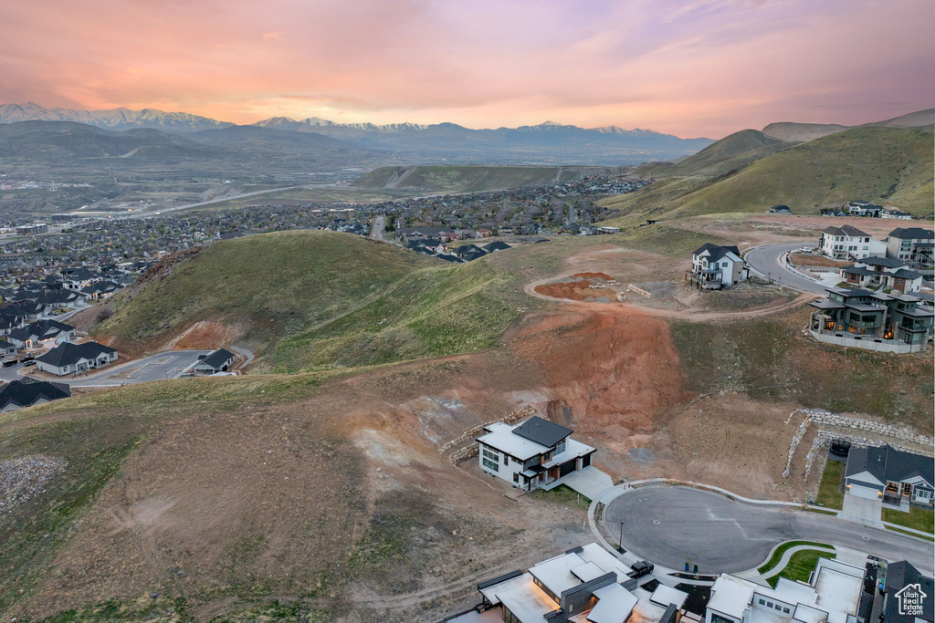 Aerial view at dusk of a mountain view