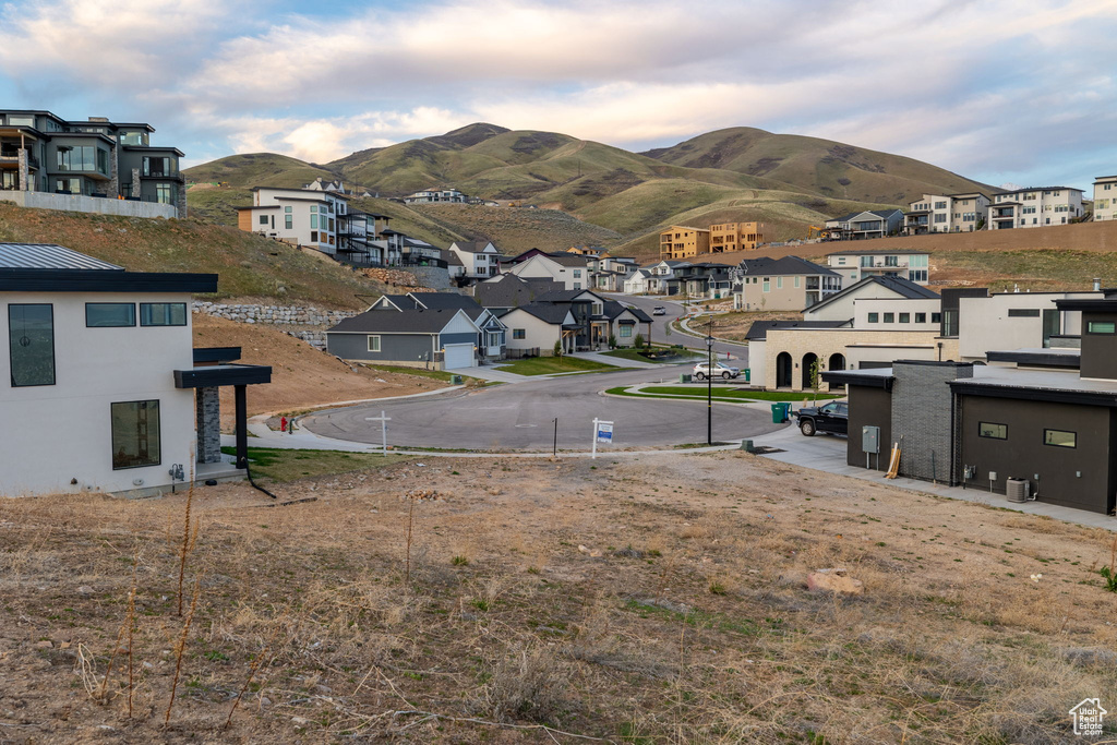 View of mountain background with nearby suburban area