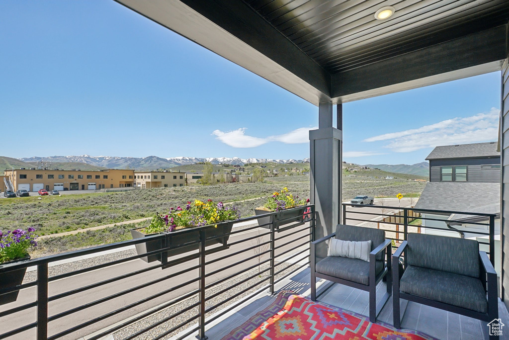Balcony with a mountain view
