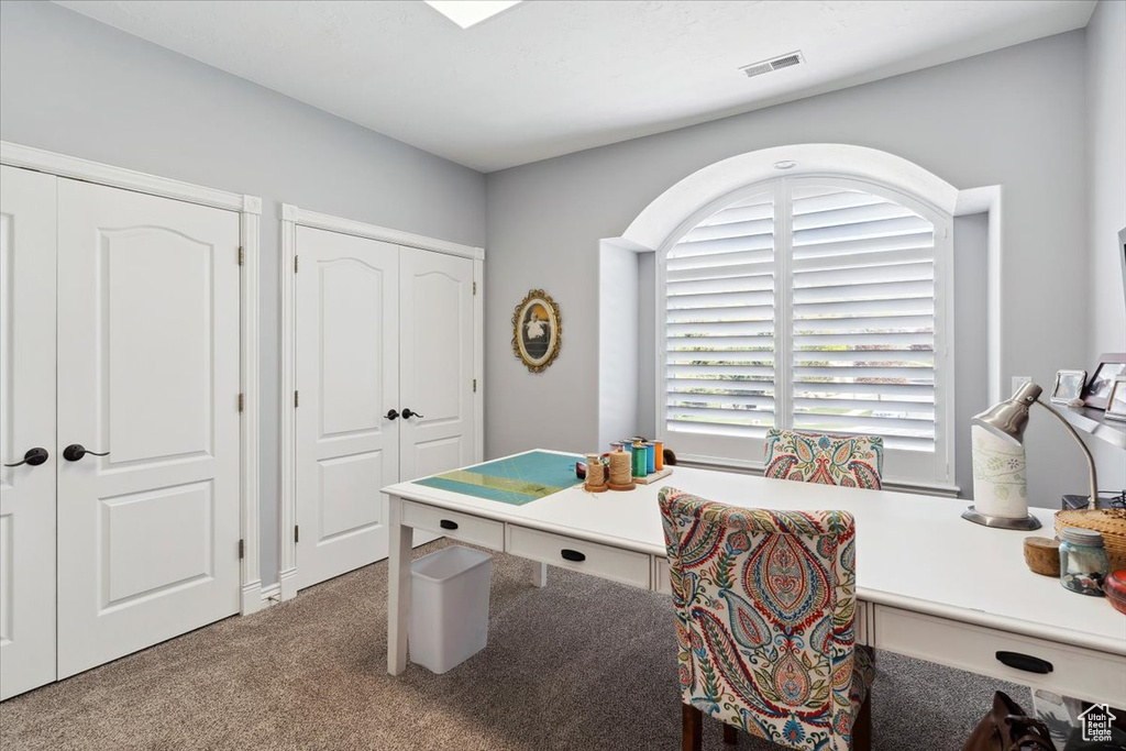Office space featuring carpet flooring