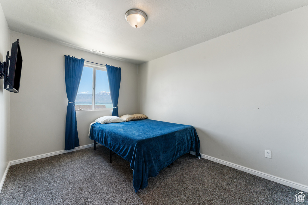 Carpeted bedroom with baseboards