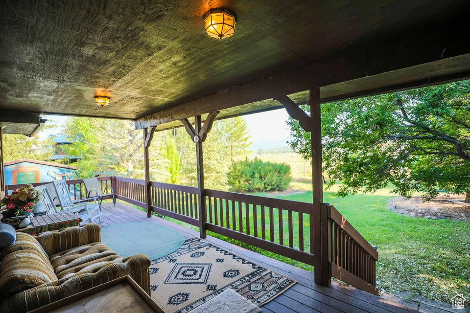 Wooden deck with a lawn