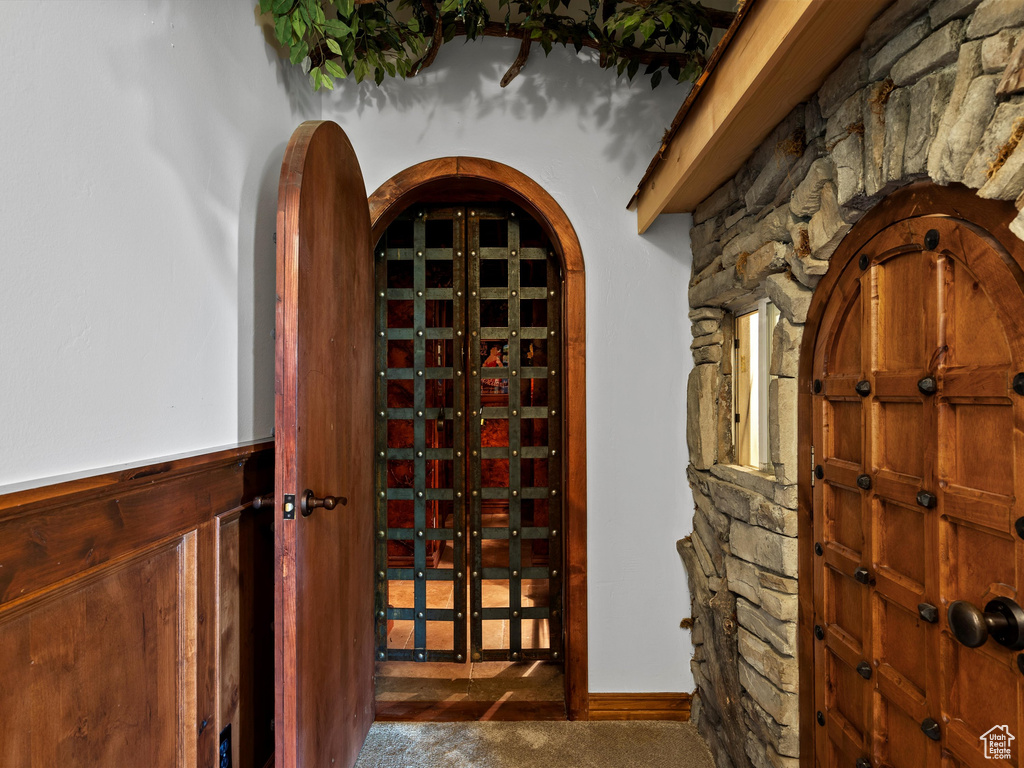 Wine room with arched walkways