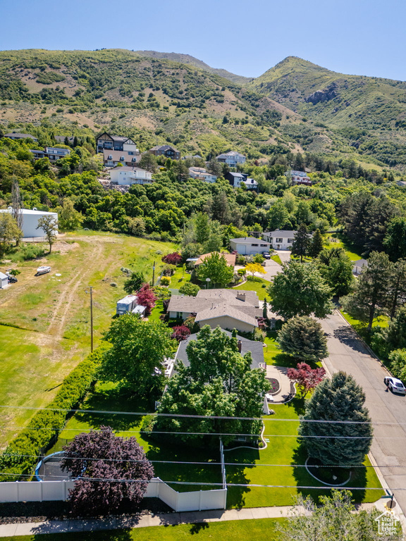 Bird\'s eye view of a mountain backdrop