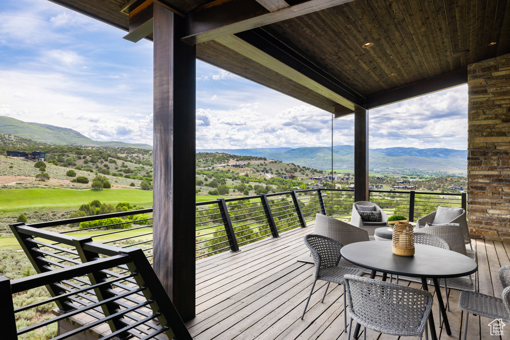 Deck featuring a mountain view