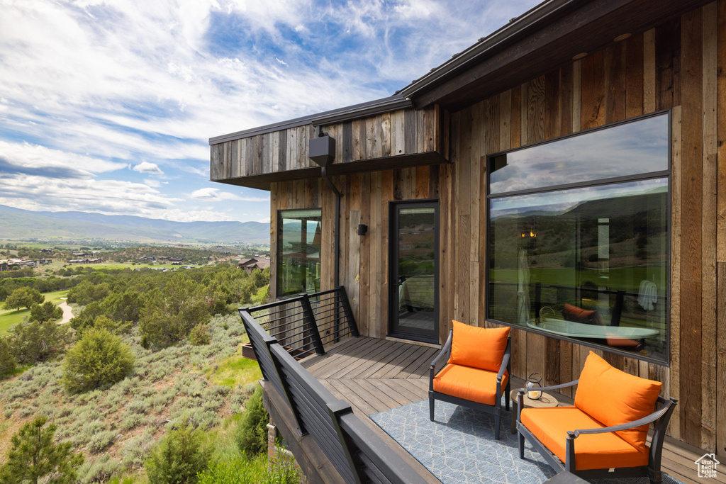Wooden deck with a mountain view