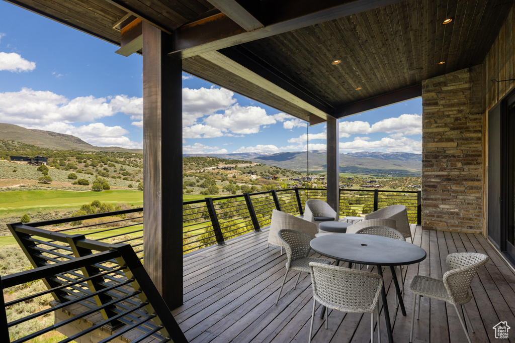 Wooden terrace with a mountain view