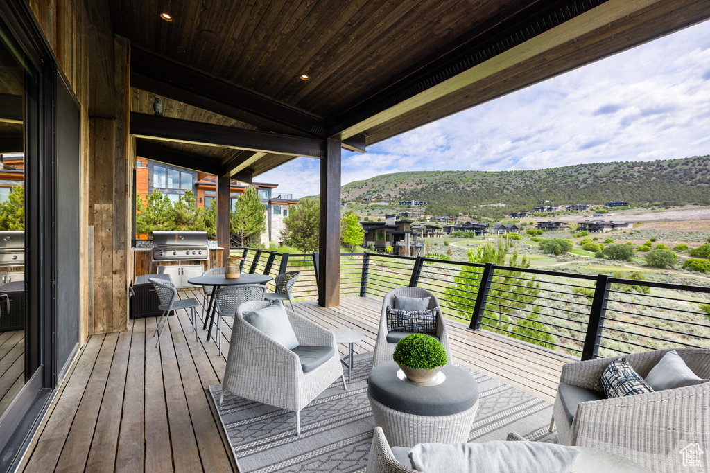 Deck featuring a mountain view