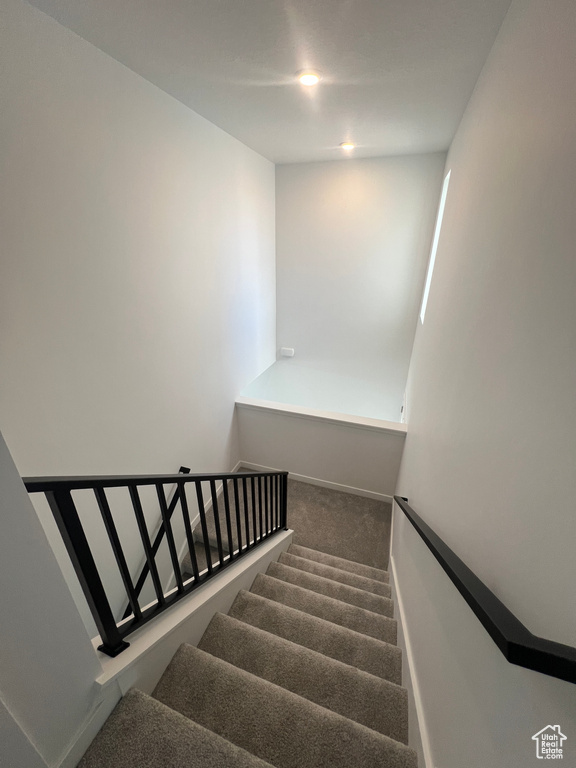 Stairs with carpet and baseboards