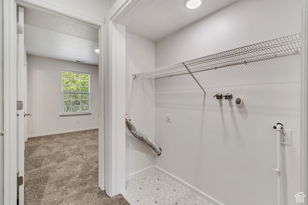 Walk in closet featuring carpet floors