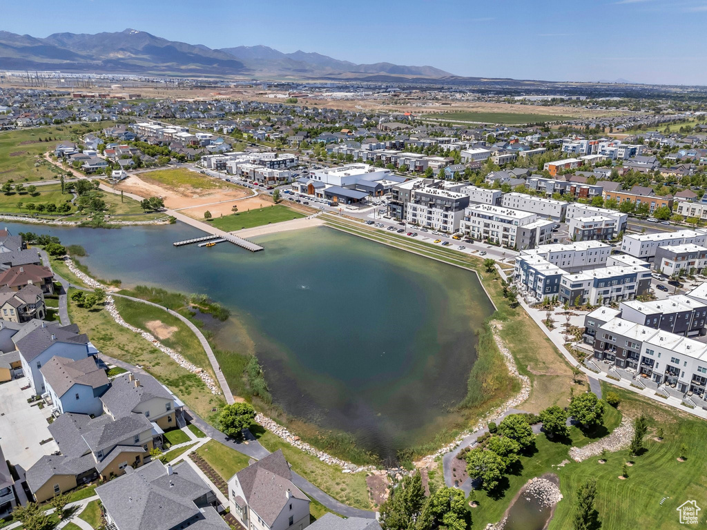 Aerial view of a water and mountain view