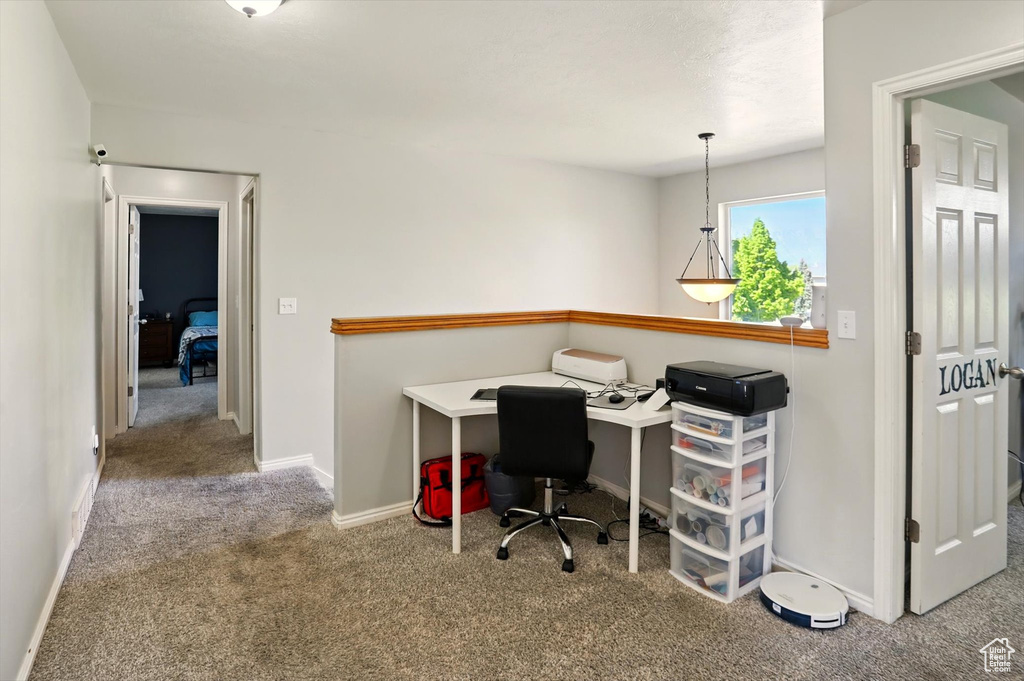 Carpeted home office with baseboards