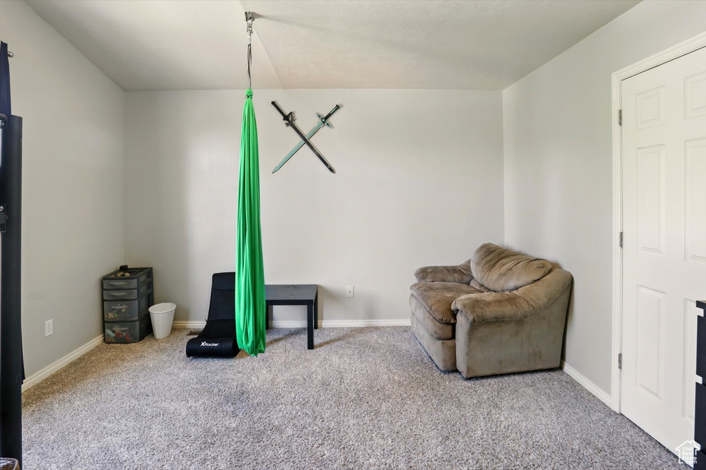 Sitting room with carpet flooring and baseboards