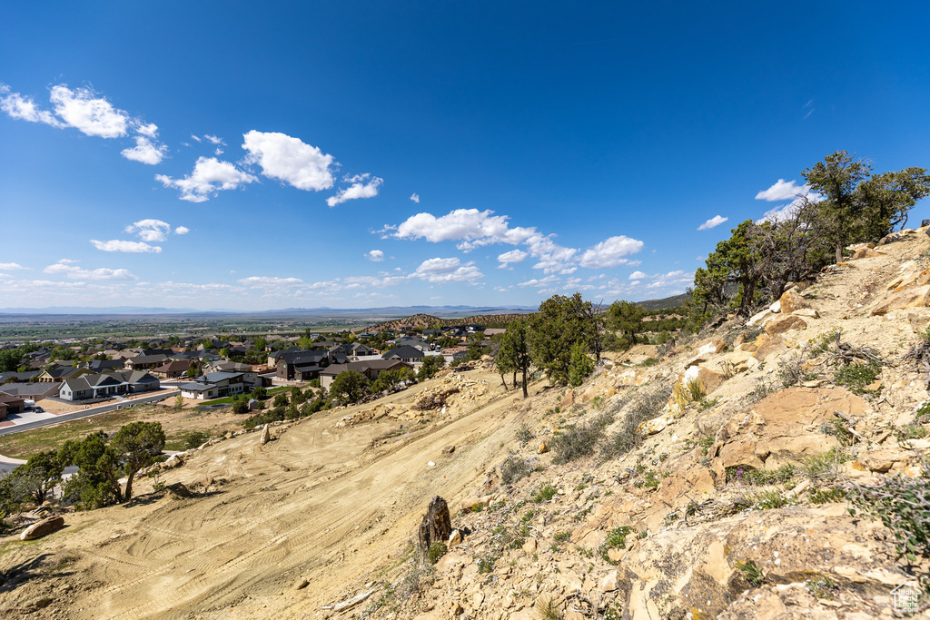 View of mountain backdrop with nearby suburban area