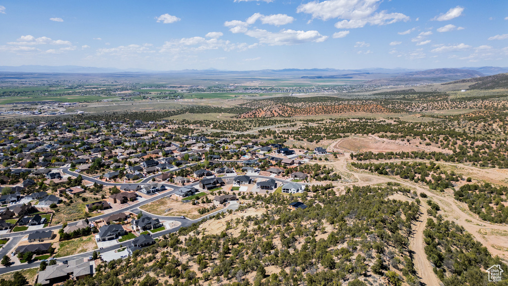 Drone / aerial view of a mountainous background