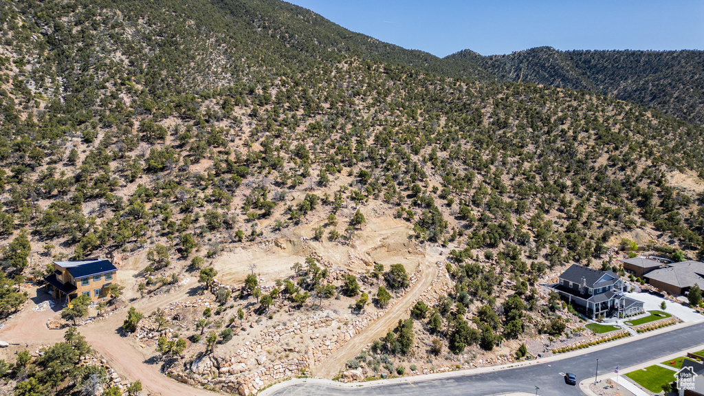 Bird\'s eye view of a mountain backdrop