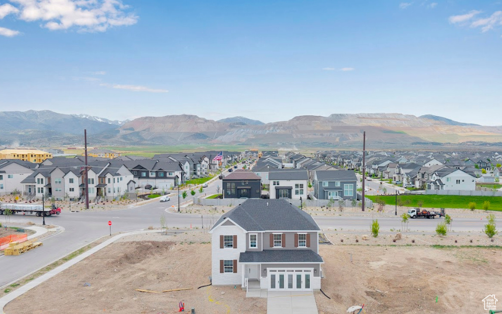 View of mountain background with nearby suburban area