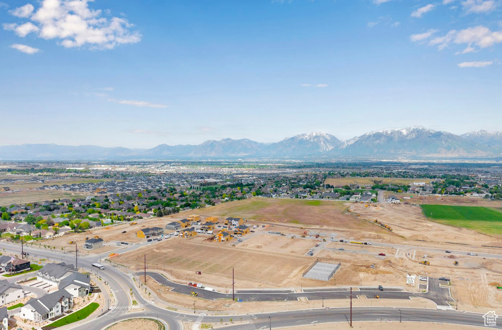Drone / aerial view of a mountainous background