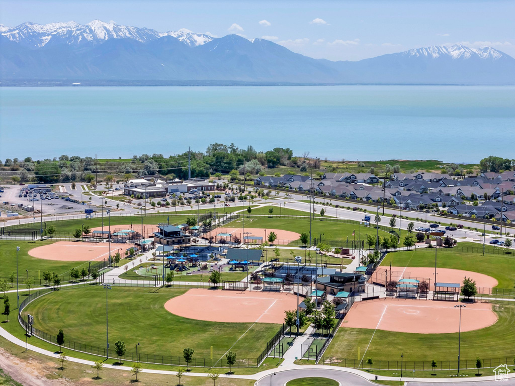 Drone / aerial view of a water and mountain view