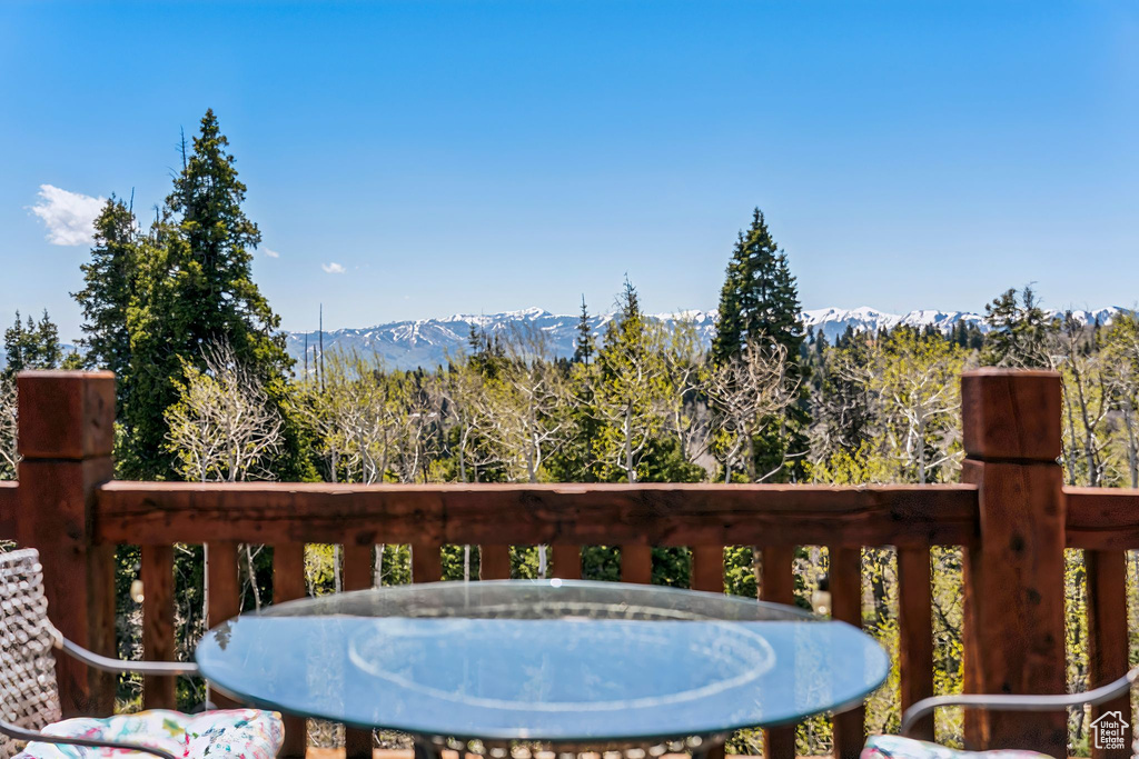 Wooden terrace with a mountain view