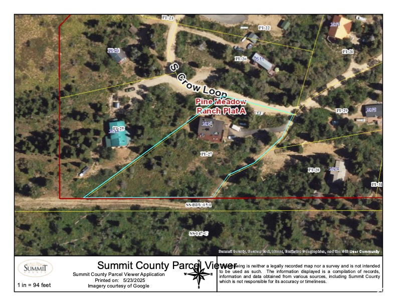 Aerial overview of property\'s location featuring property parcel outlined