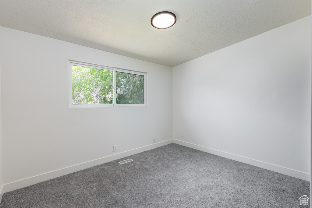 Carpeted spare room featuring baseboards and a textured ceiling