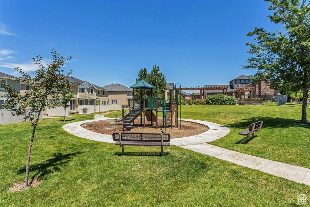 Communal playground with a residential view