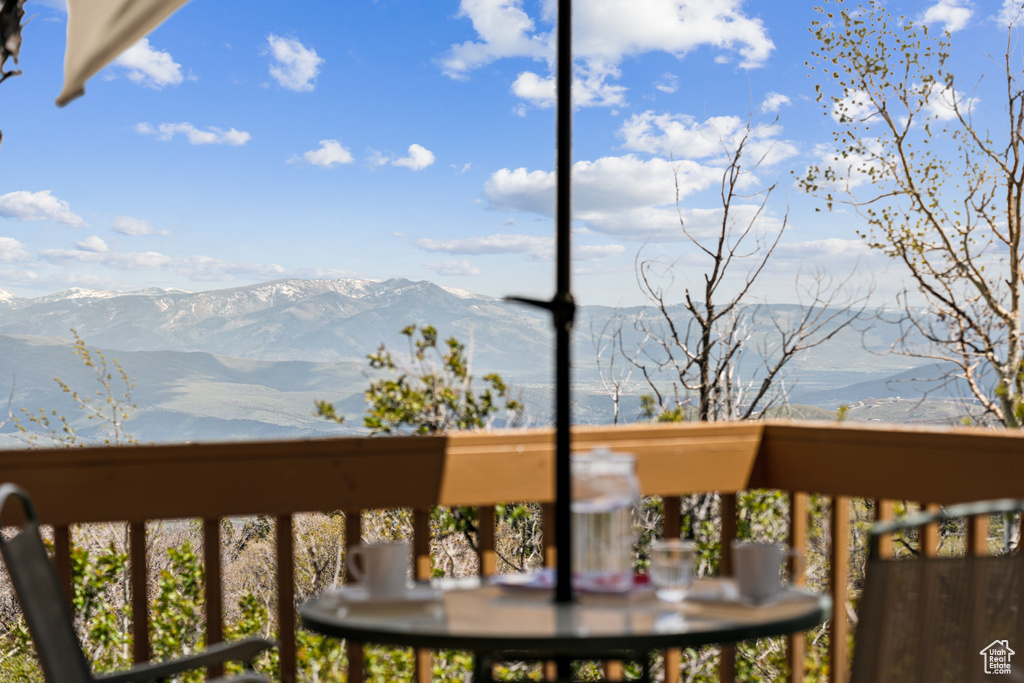 Wooden terrace with a mountain view