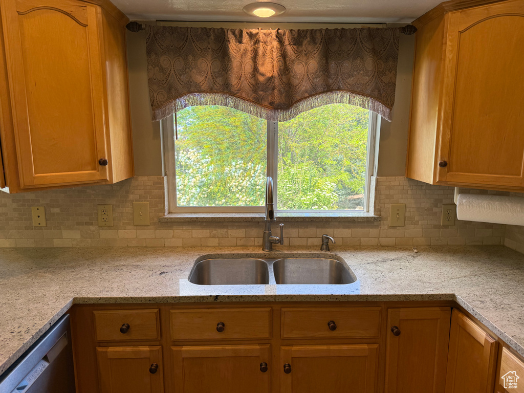 Kitchen featuring a sink, dishwasher, and backsplash