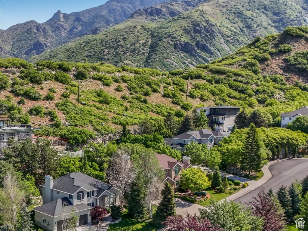 Aerial perspective of suburban area with mountains