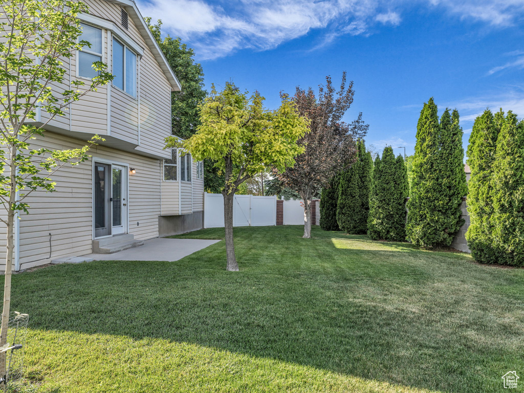 View of yard featuring a patio area and entry steps