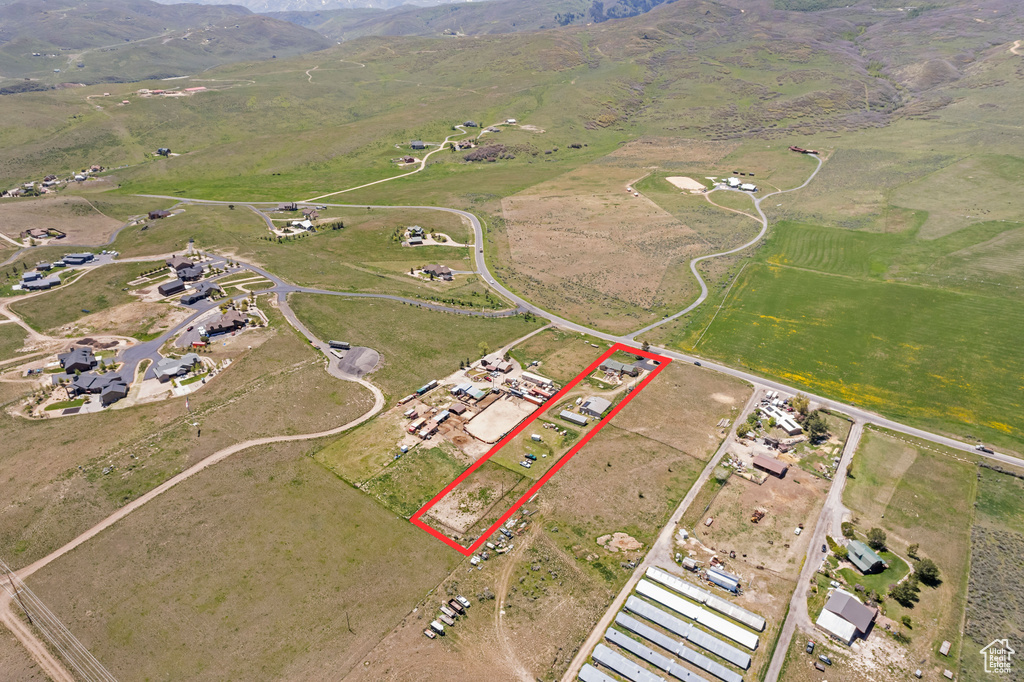 View of property location with property parcel outlined and mountains