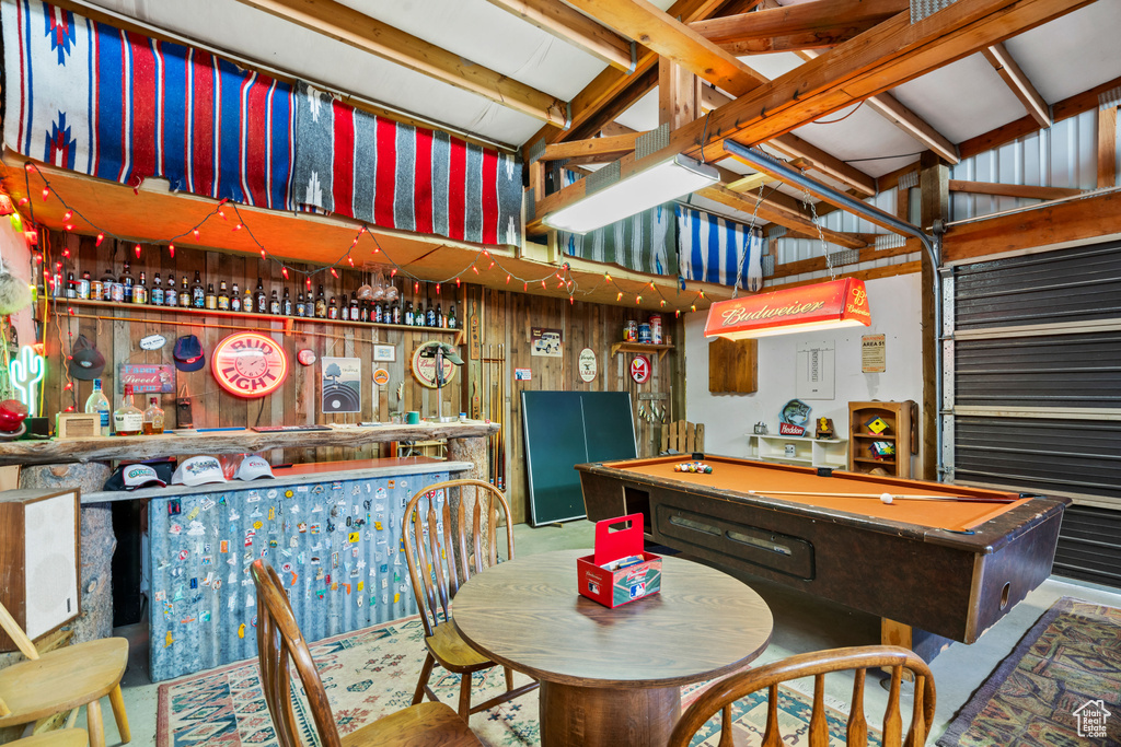 Indoor bar with billiards table