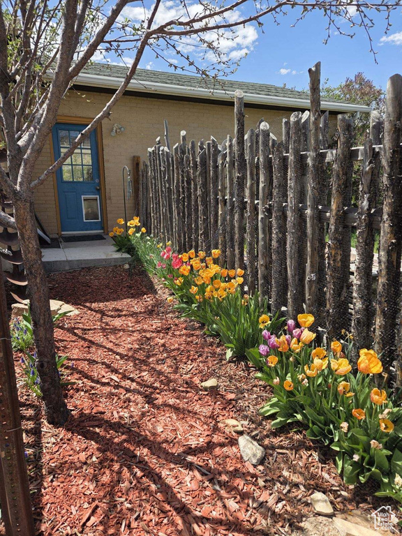 View of home\\\\\\\'s exterior featuring brick siding