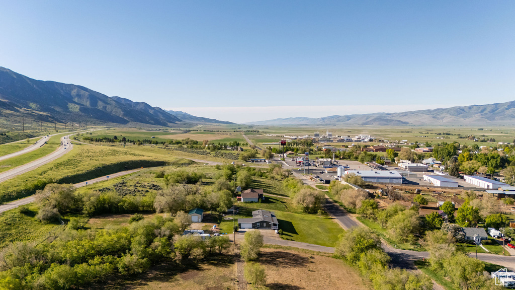 Aerial view of a mountain backdrop