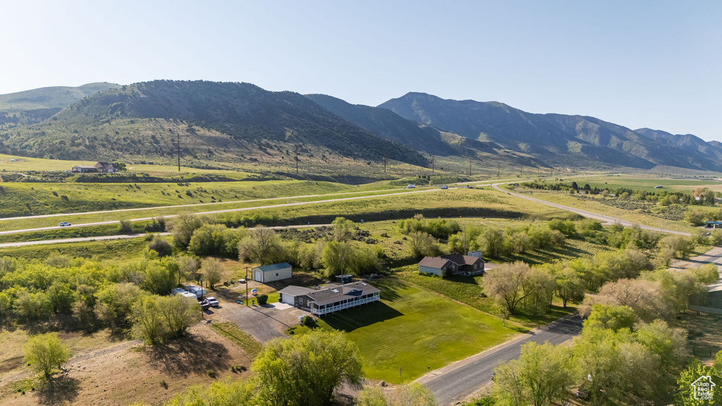 Overview of rural landscape featuring mountains