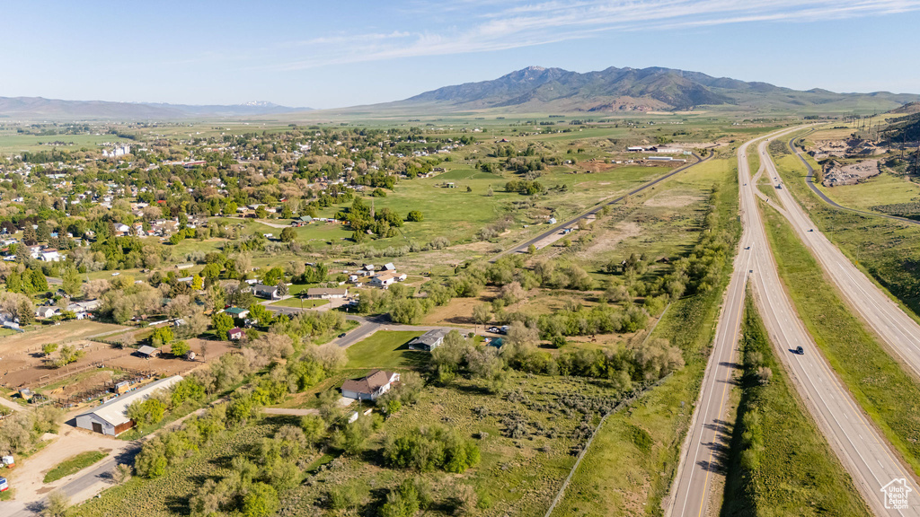 Aerial overview of property's location with mountains