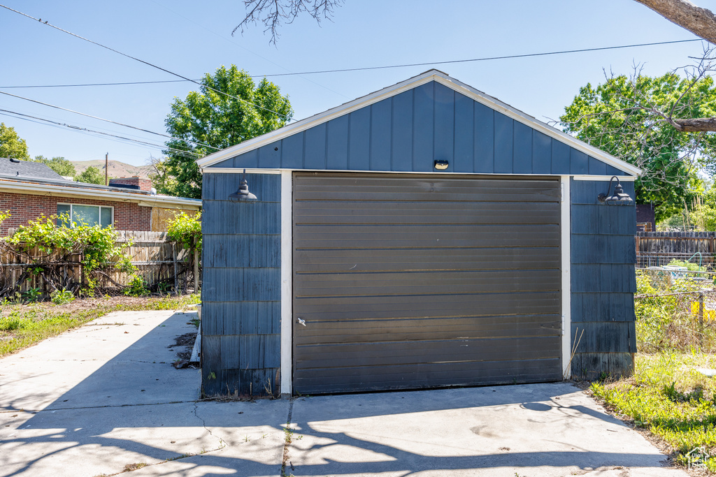 View of detached garage