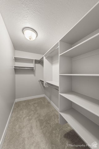 Spacious closet with carpet floors