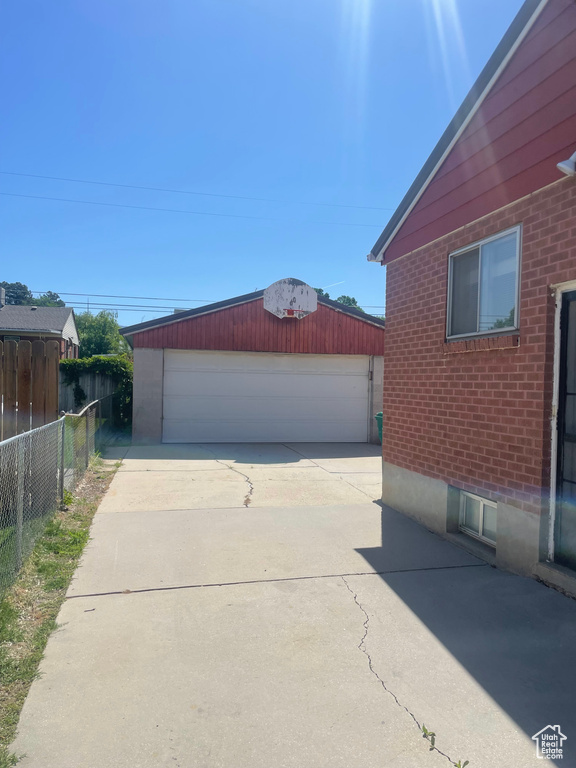 View of detached garage